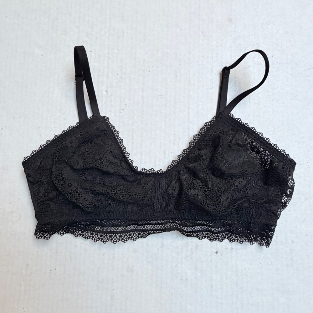 Victoria's Secret Lace Bralette Womens Large Black Floral Unlined Lace Trim